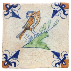 17th Century Dutch Delft Tile with Decoration of a Predator Bird