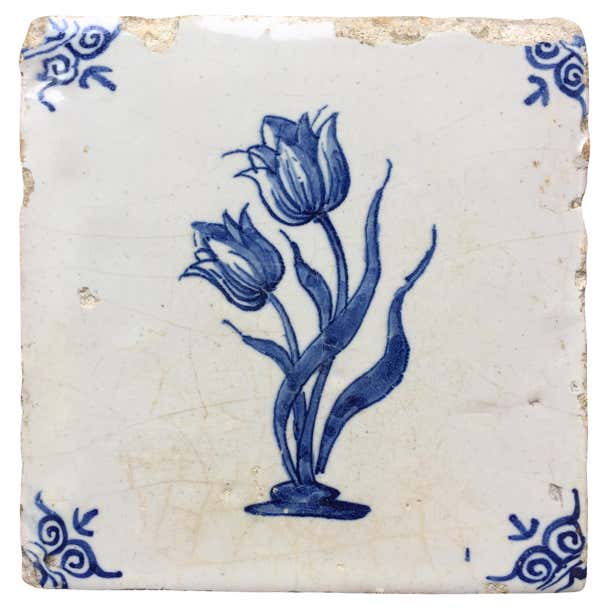 17th Century Dutch Delft Tile with Decoration of a Tulips For Sale at ...