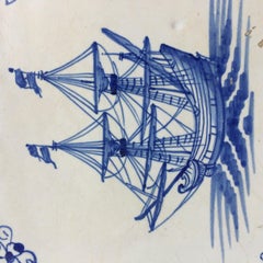 17th Century Dutch Delft Tile with Decoration of a VOC ship
