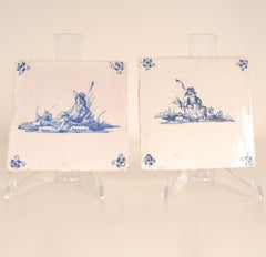 Carreaux de Delft hollandais du 17e siècle Figures dans un paysage Shephard