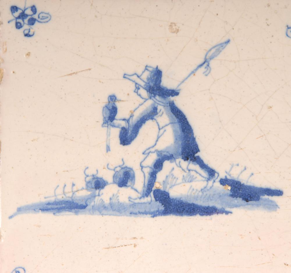 Hand-Crafted 17th Century Dutch Delft Tiles Figures in Landscape shephard