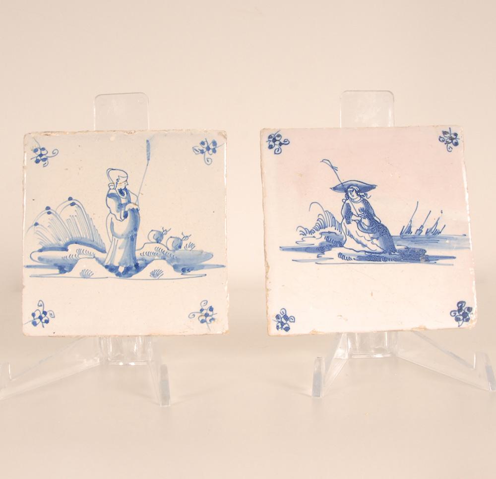Fait main Carreaux de Delft hollandais du 17e siècle Figures dans un paysage Shephard en vente