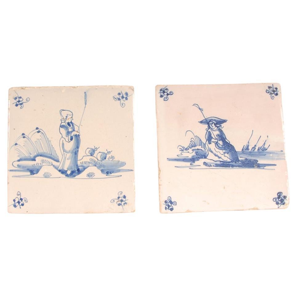 Azulejos holandeses de Delft del siglo XVII Figuras en paisaje shephard