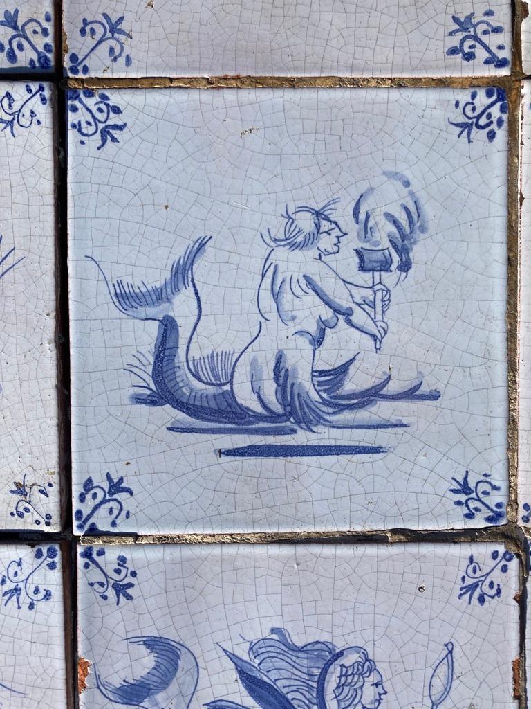 17th Century Dutch Delft Tiles of Mermaids, Mermen and Sea Creatures, Set of 20 3