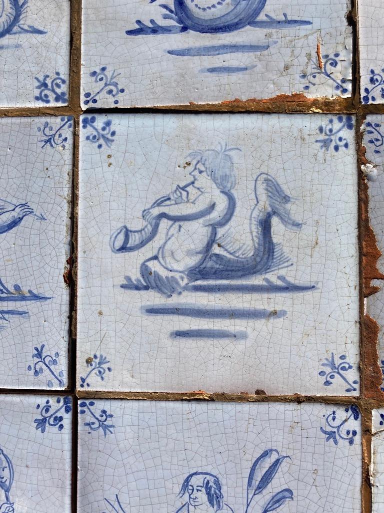 17th Century Dutch Delft Tiles of Mermaids, Mermen and Sea Creatures, Set of 20 9