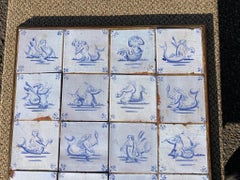 17th Century Dutch Delft Tiles of Mermaids, Mermen and Sea Creatures, Set of 20