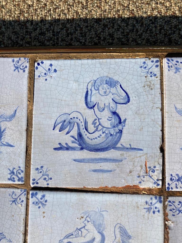 Baroque 17th Century Dutch Delft Tiles of Mermaids, Mermen and Sea Creatures, Set of 20
