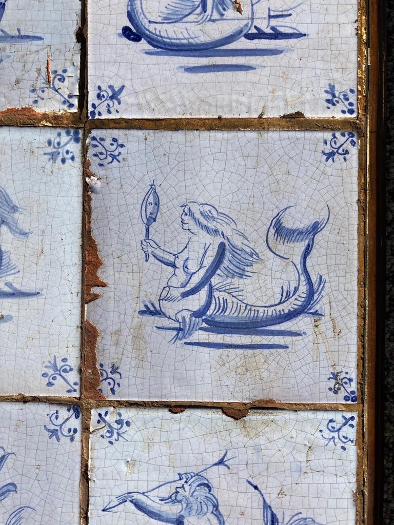 17th Century Dutch Delft Tiles of Mermaids, Mermen and Sea Creatures, Set of 20 In Good Condition In Stamford, CT