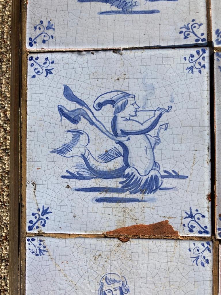 Ceramic 17th Century Dutch Delft Tiles of Mermaids, Mermen and Sea Creatures, Set of 20