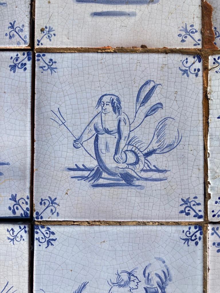17th Century Dutch Delft Tiles of Mermaids, Mermen and Sea Creatures, Set of 20 1