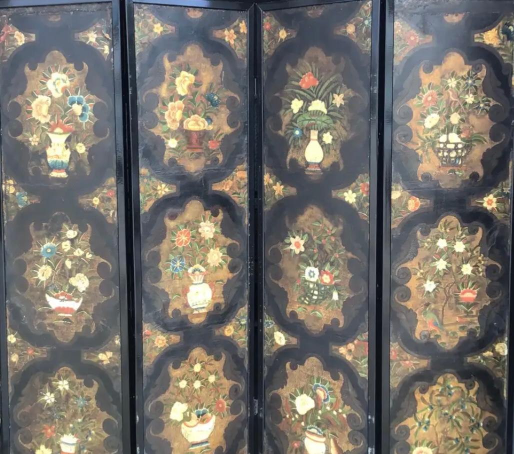 17th Century Dutch Four Panel Chinoiserie Decorated Leather Screen 4