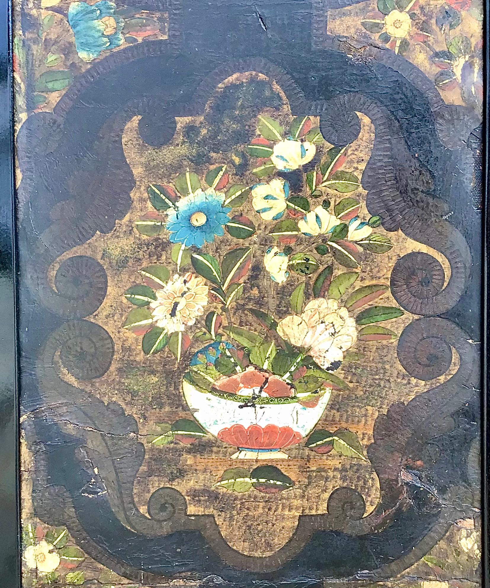 17th Century Dutch Four Panel Chinoiserie Decorated Leather Screen In Good Condition In Bradenton, FL