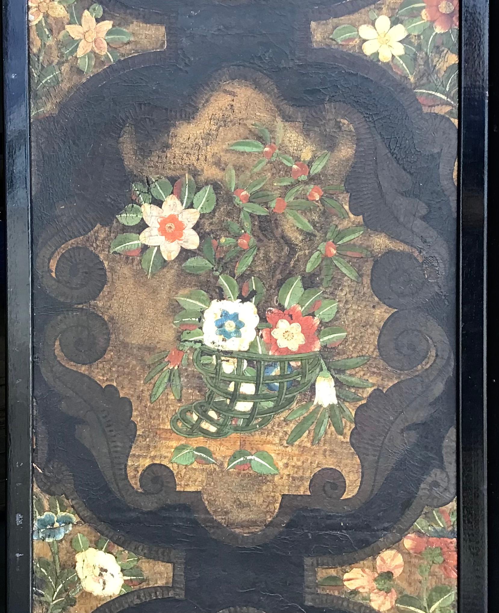 18th Century and Earlier 17th Century Dutch Four Panel Chinoiserie Decorated Leather Screen