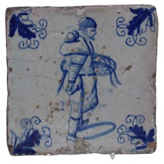 17th Century Dutch hand painted delft tile