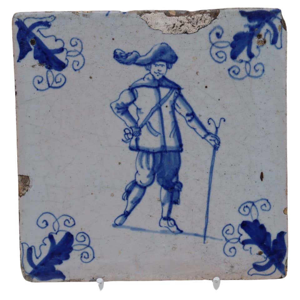 17th Century Dutch Delft Tiles Figures in Landscape shephard For Sale ...