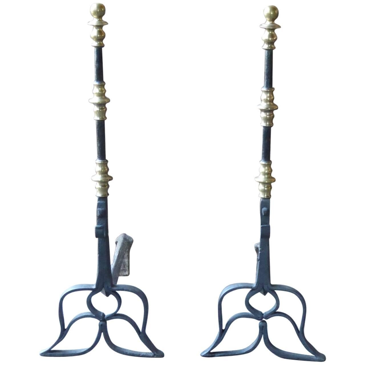 Magnificent 16th - 17th Century Dutch Renaissance Andirons or Firedogs