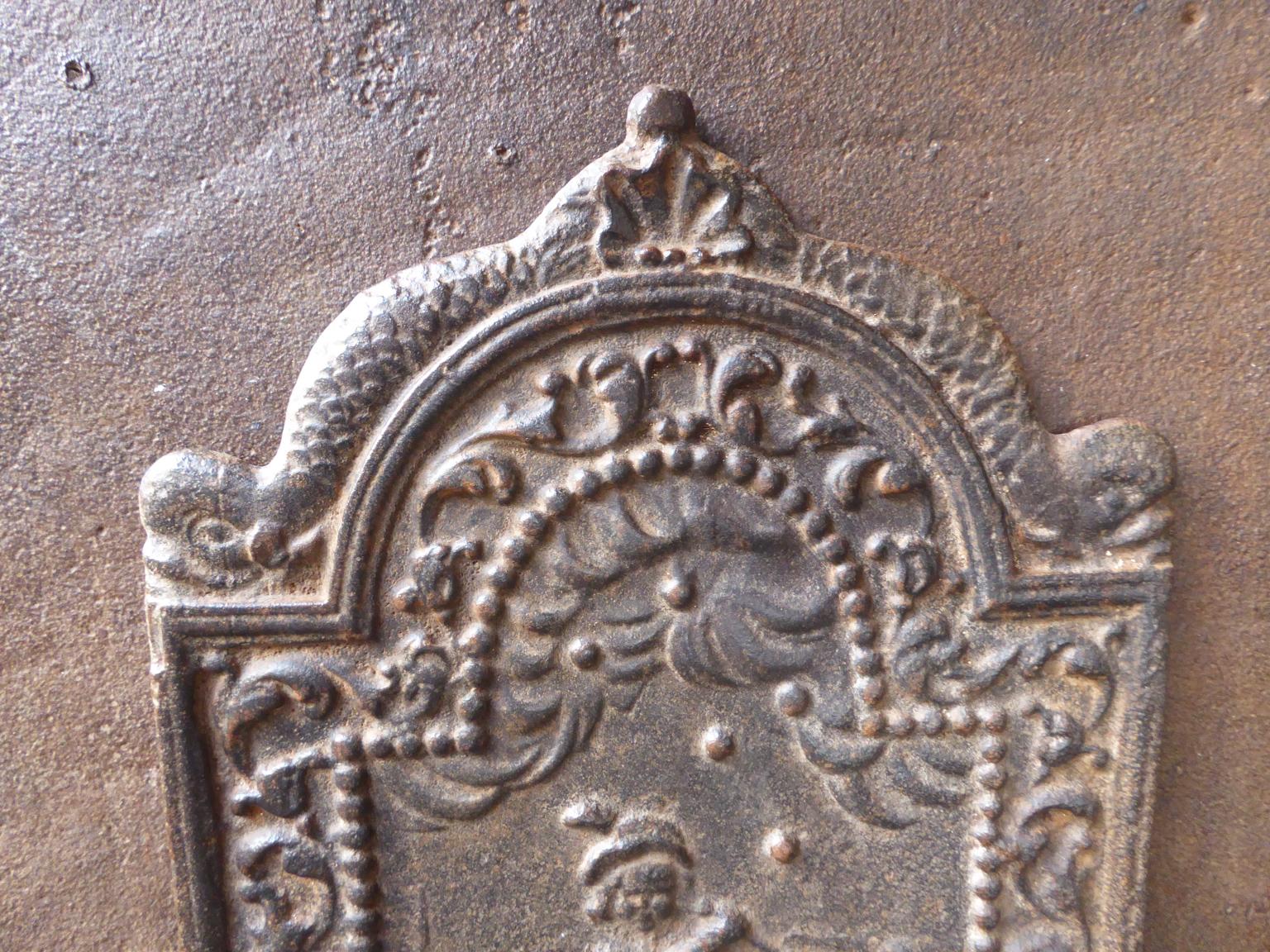 18th Century and Earlier 17th Century Dutch Louis XIV 'Bubble Blower' Fireback