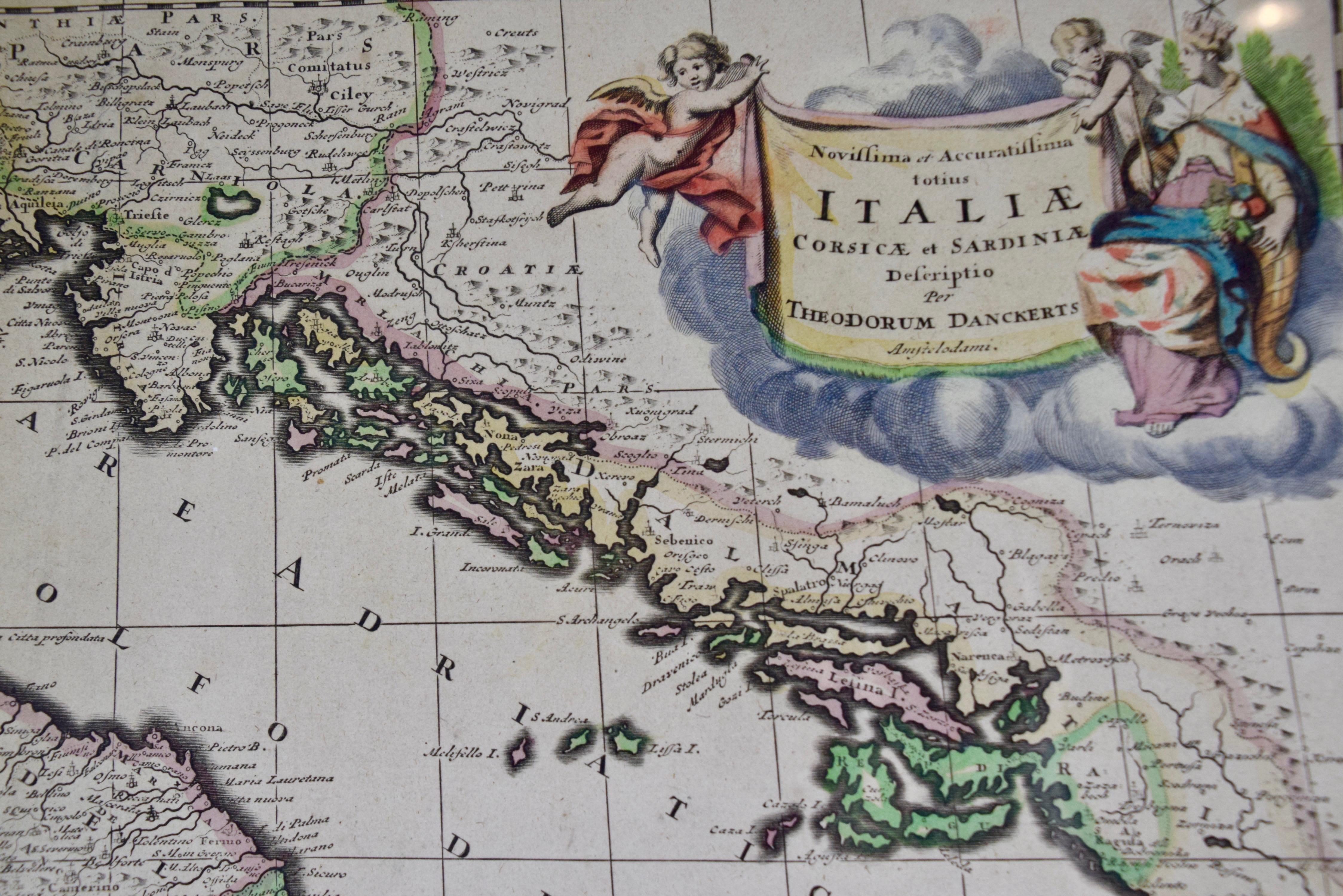 Italy, Sicily, Sardinia, Corsica and Dalmatian Coast: A 17th Century Dutch Map In Good Condition For Sale In Alamo, CA