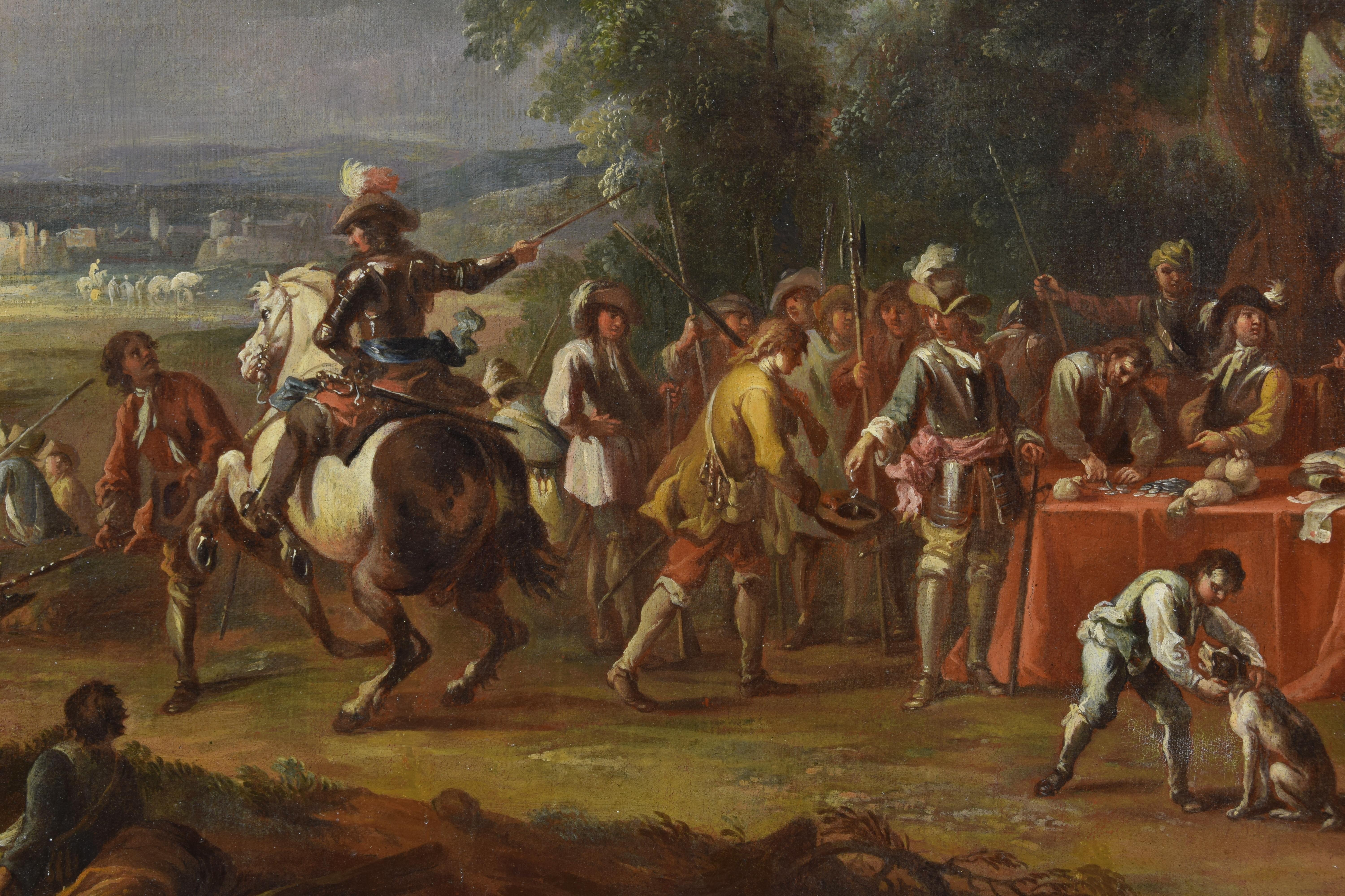 17th Century, Dutch Oil on Canvas Painting with the Pay of Soldiers 5