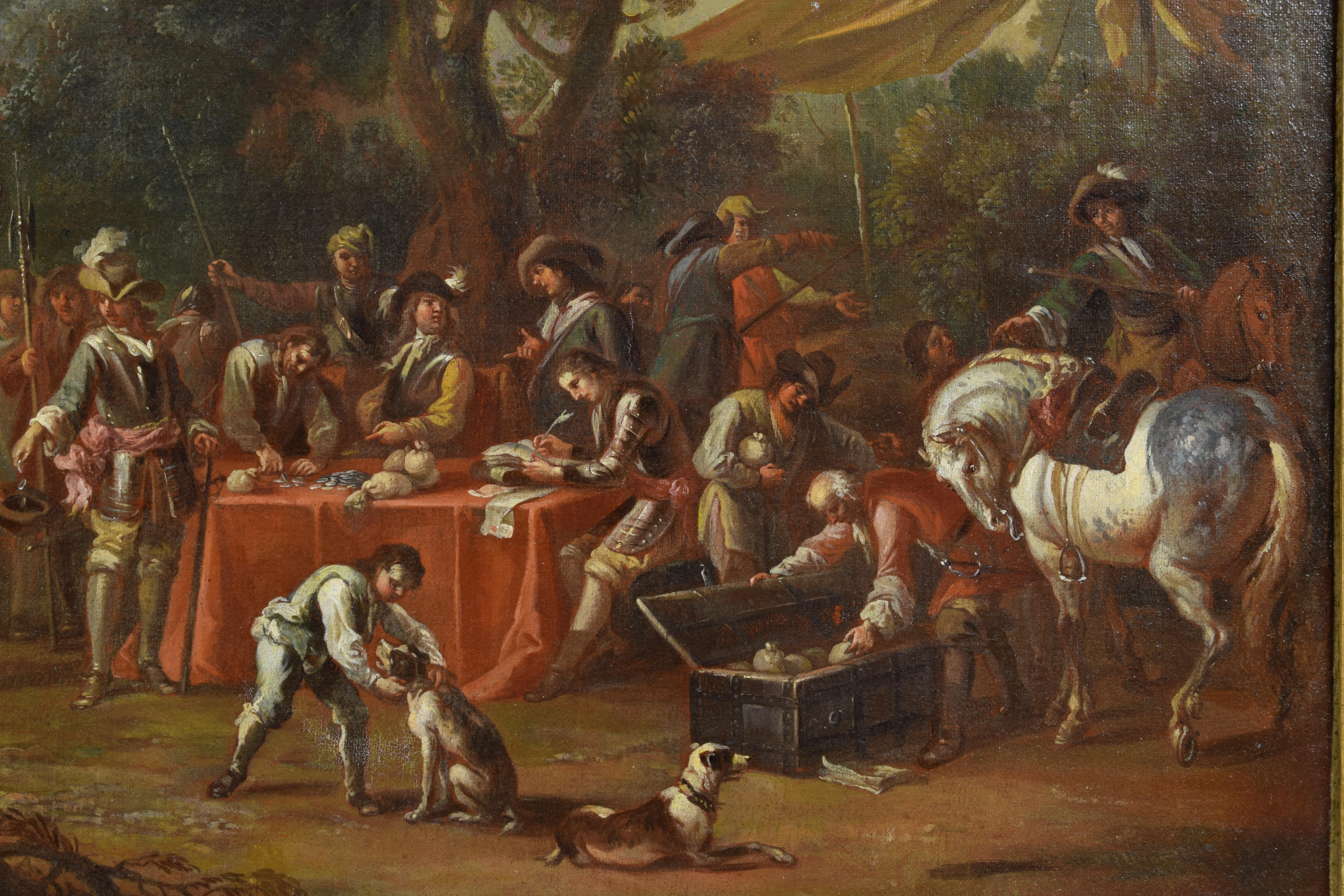 17th Century, Dutch Oil on Canvas Painting with the Pay of Soldiers 6