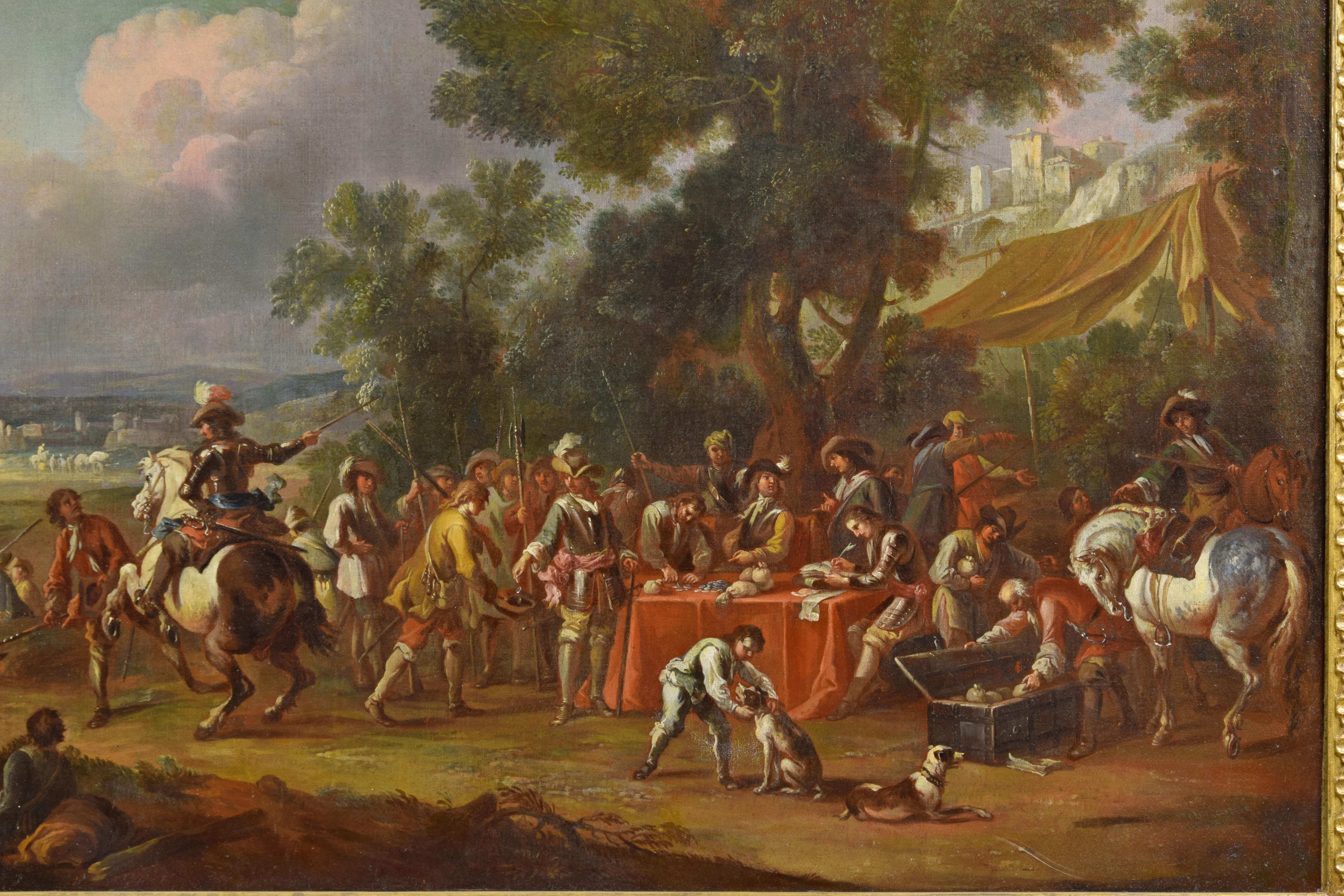 Baroque 17th Century, Dutch Oil on Canvas Painting with the Pay of Soldiers