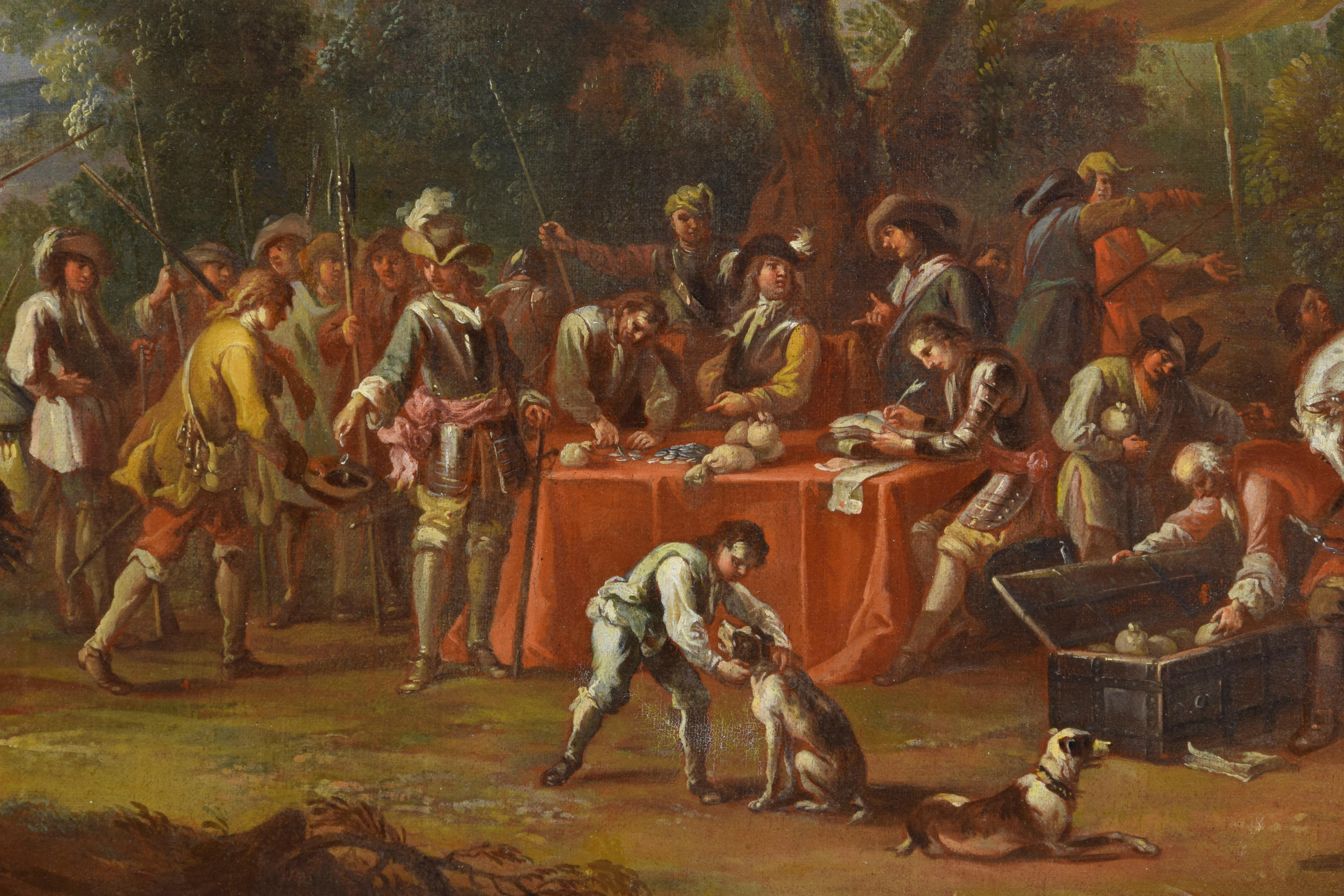European 17th Century, Dutch Oil on Canvas Painting with the Pay of Soldiers