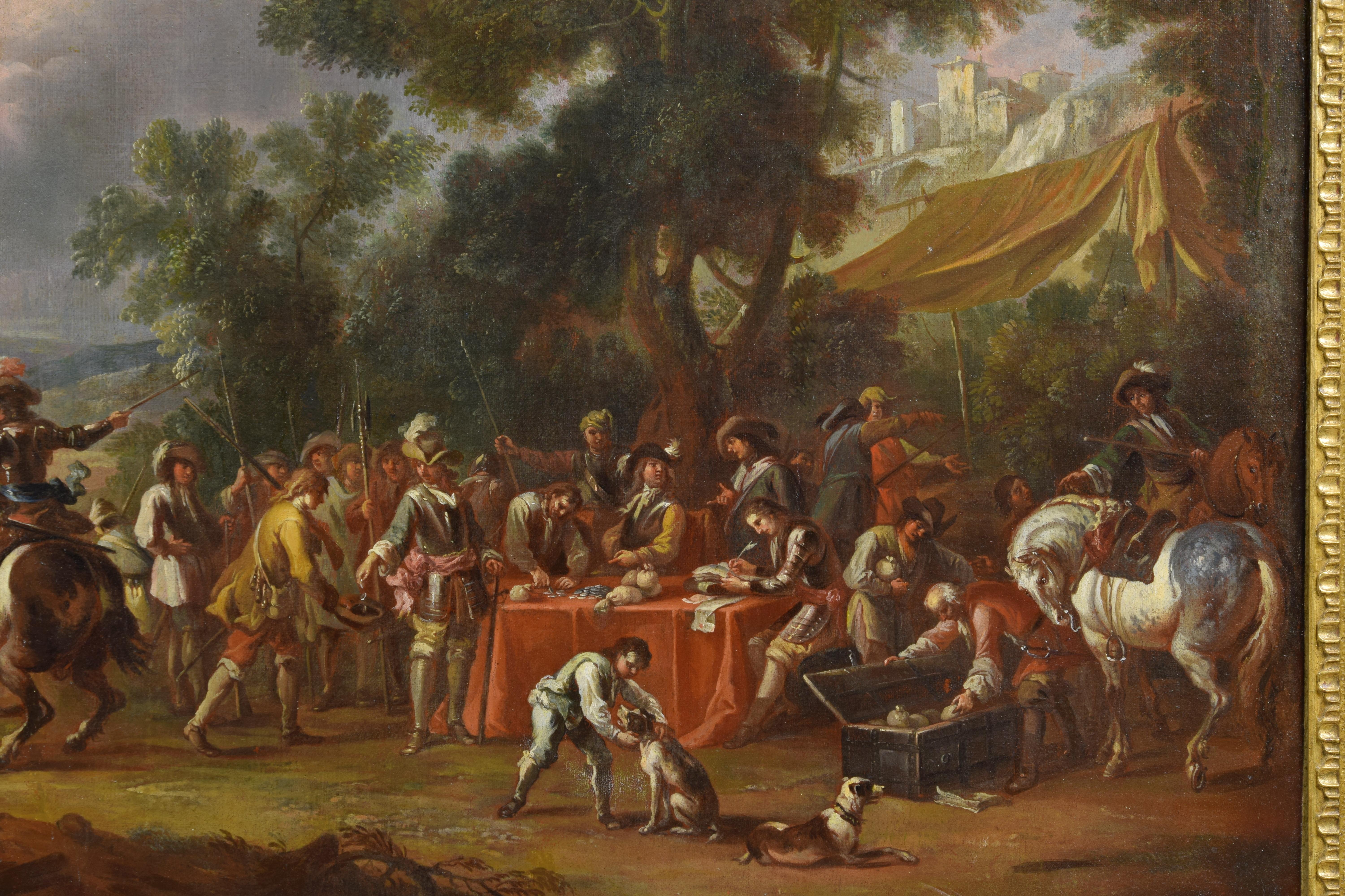 Hand-Painted 17th Century, Dutch Oil on Canvas Painting with the Pay of Soldiers