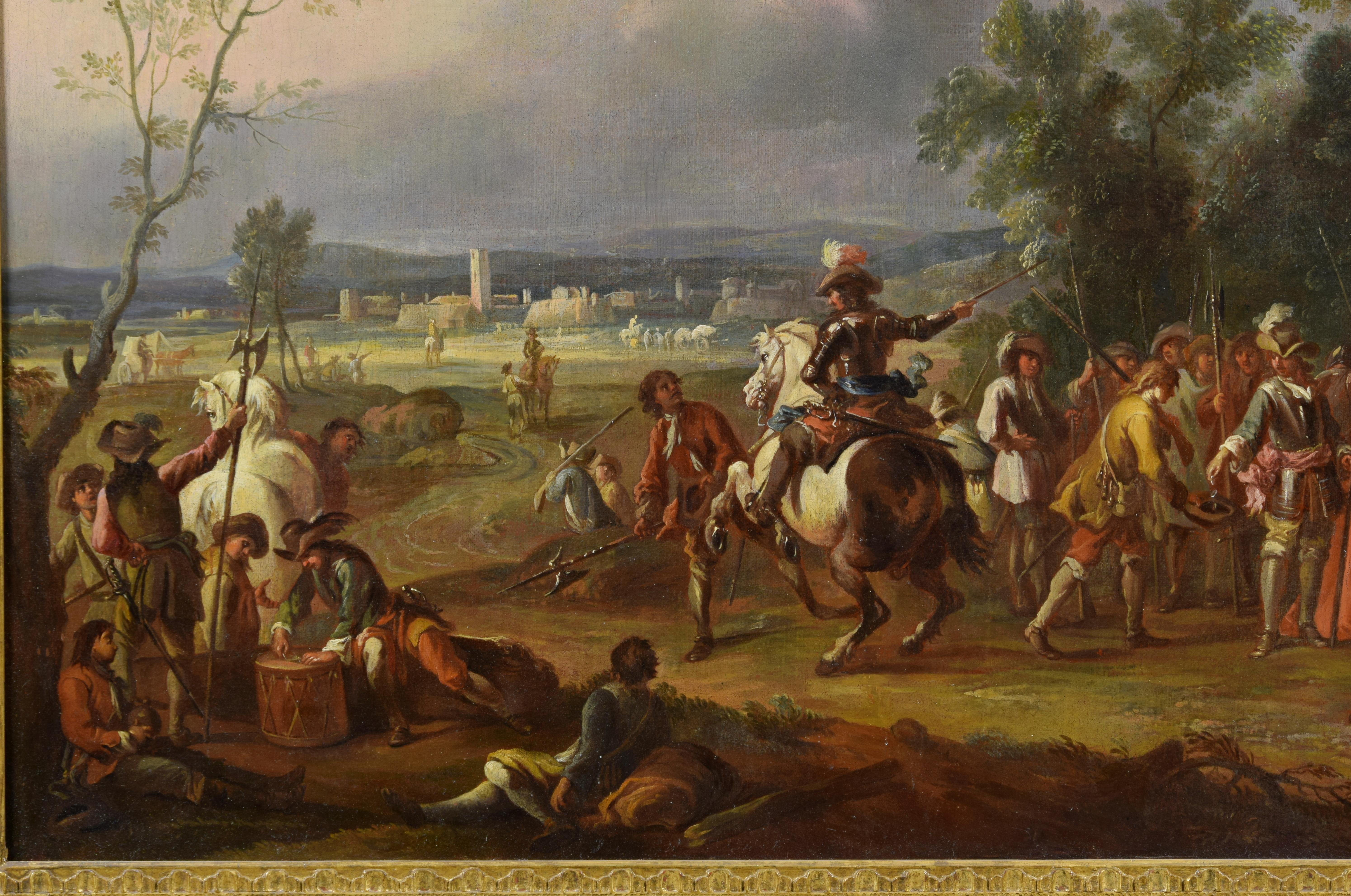 18th Century 17th Century, Dutch Oil on Canvas Painting with the Pay of Soldiers