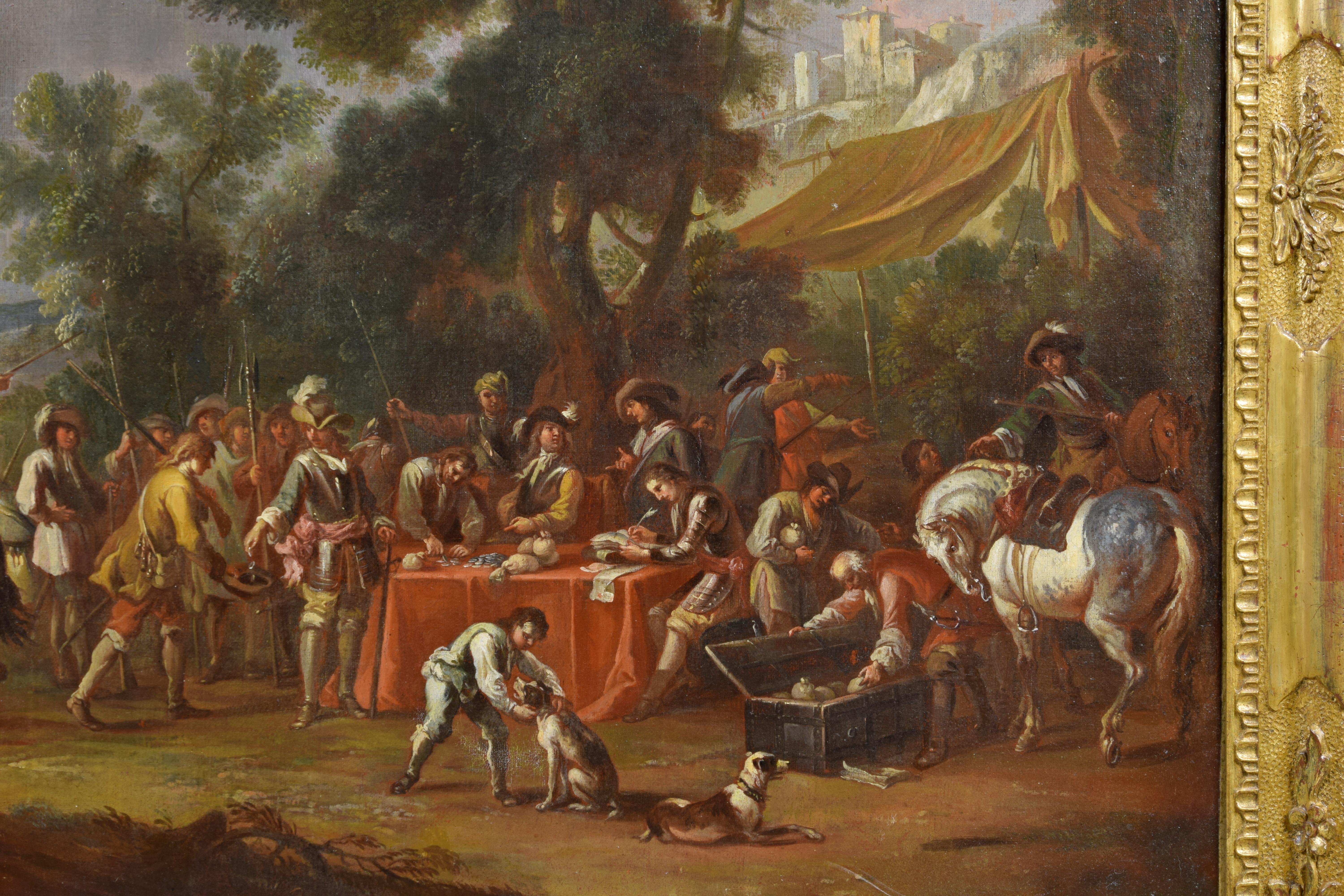 17th Century, Dutch Oil on Canvas Painting with the Pay of Soldiers 1