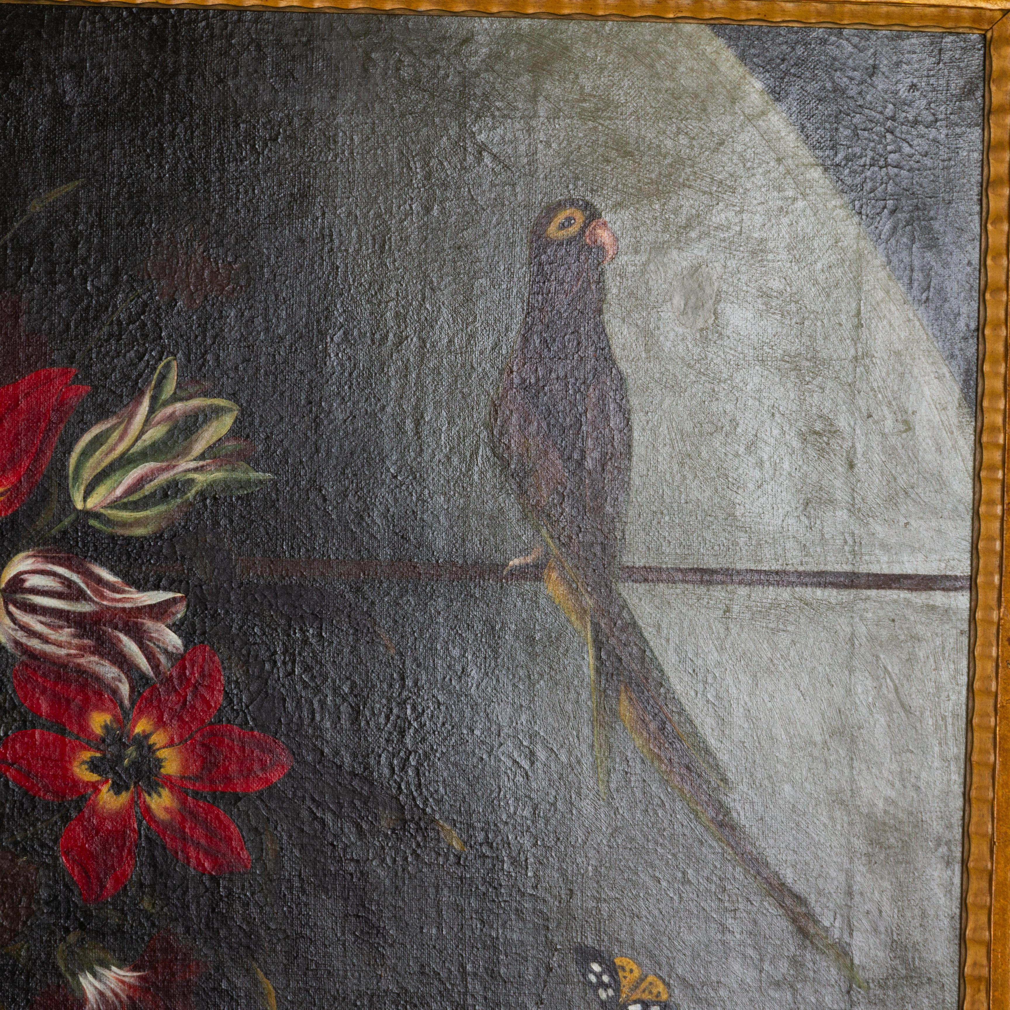 XVIIIe siècle et antérieur 17ème siècle Hollandais Ancien Masterly Tulipes et Perroquets Nature Morte Peinture à l'huile