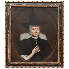 Antique 17th Century Dutch Portrait of a Woman in a Witch Hat