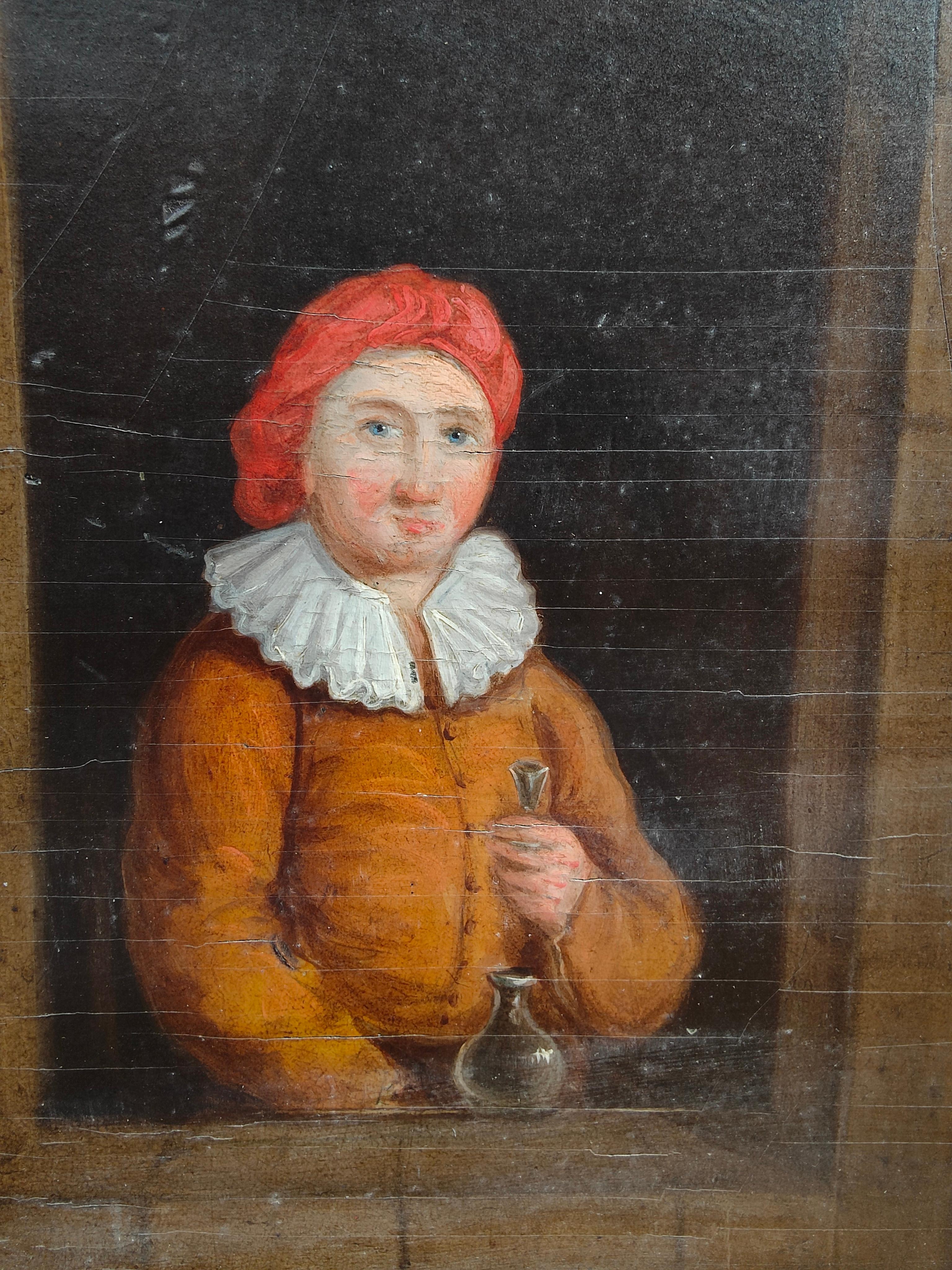 17th Century Dutch Portrait - Oil on Wood Panel with Black Painted Frame For Sale 1