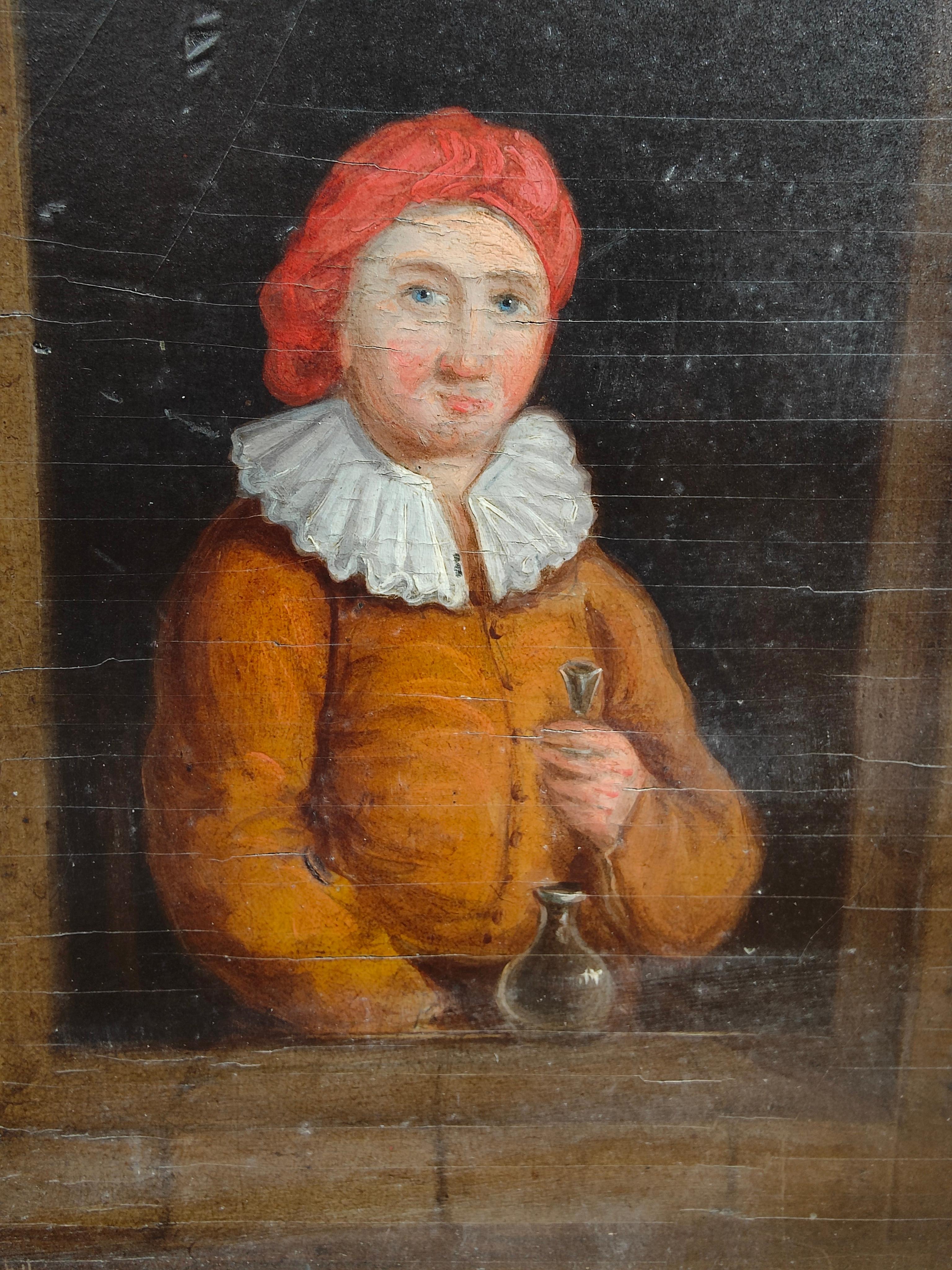 17th Century Dutch Portrait - Oil on Wood Panel with Black Painted Frame For Sale 2