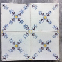 17th century Dutch Renaissance Delft Tile Panel, consisting of four tiles.