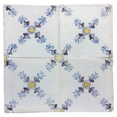 17th century Dutch Renaissance Delft Tile Panel, consisting of four tiles.