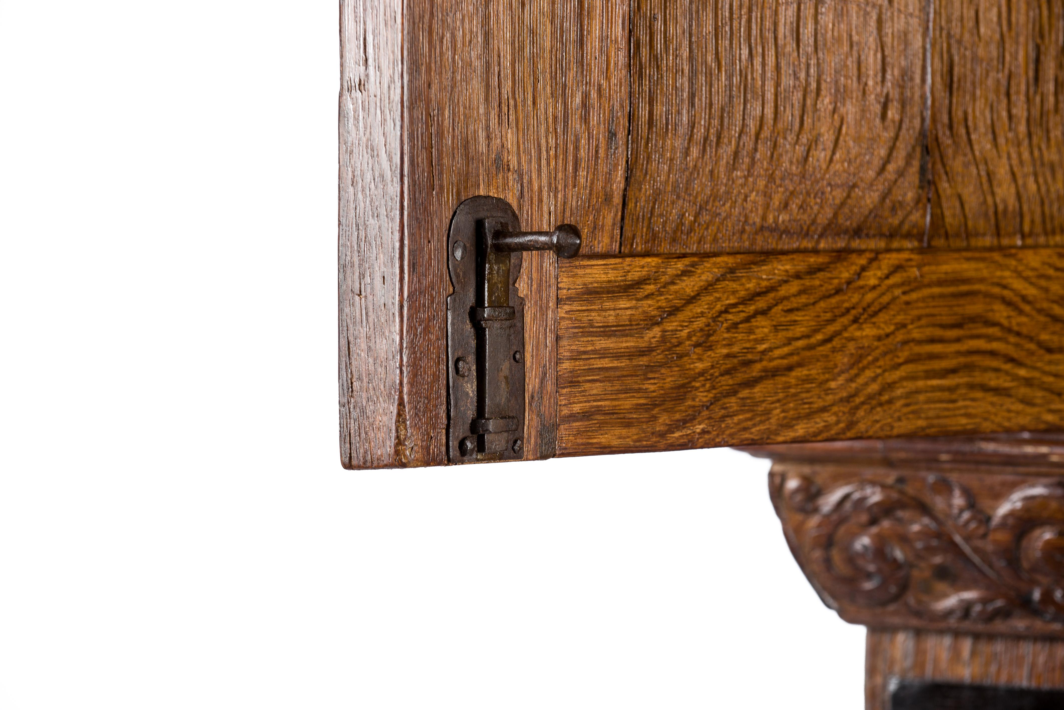 17th Century Dutch Renaissance Oak and Ebony Inlay Four-Door Cabinet Dated 1660 For Sale 10
