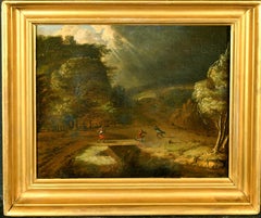 Figures in a Windswept Landscape - 17th Century Dutch Antique Oil Painting