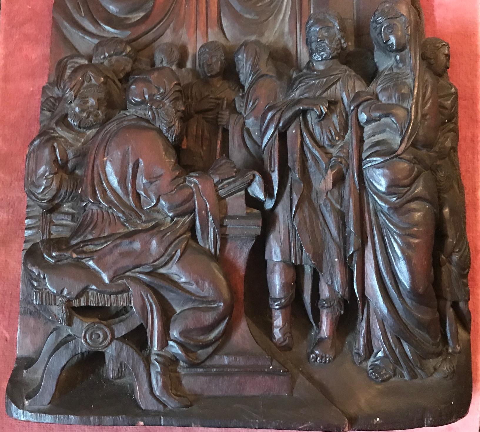 Groupe de figurines religieuses en bois sculpté flamand du 17ème siècle, début de l'ère baroque en vente 9