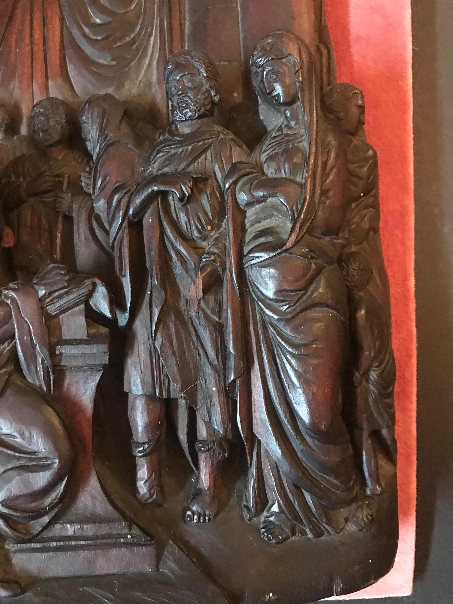 Geschnitzte religiöse Figurengruppe aus flämischem Holz, 17. Jahrhundert, frühes Barock (Handgeschnitzt) im Angebot