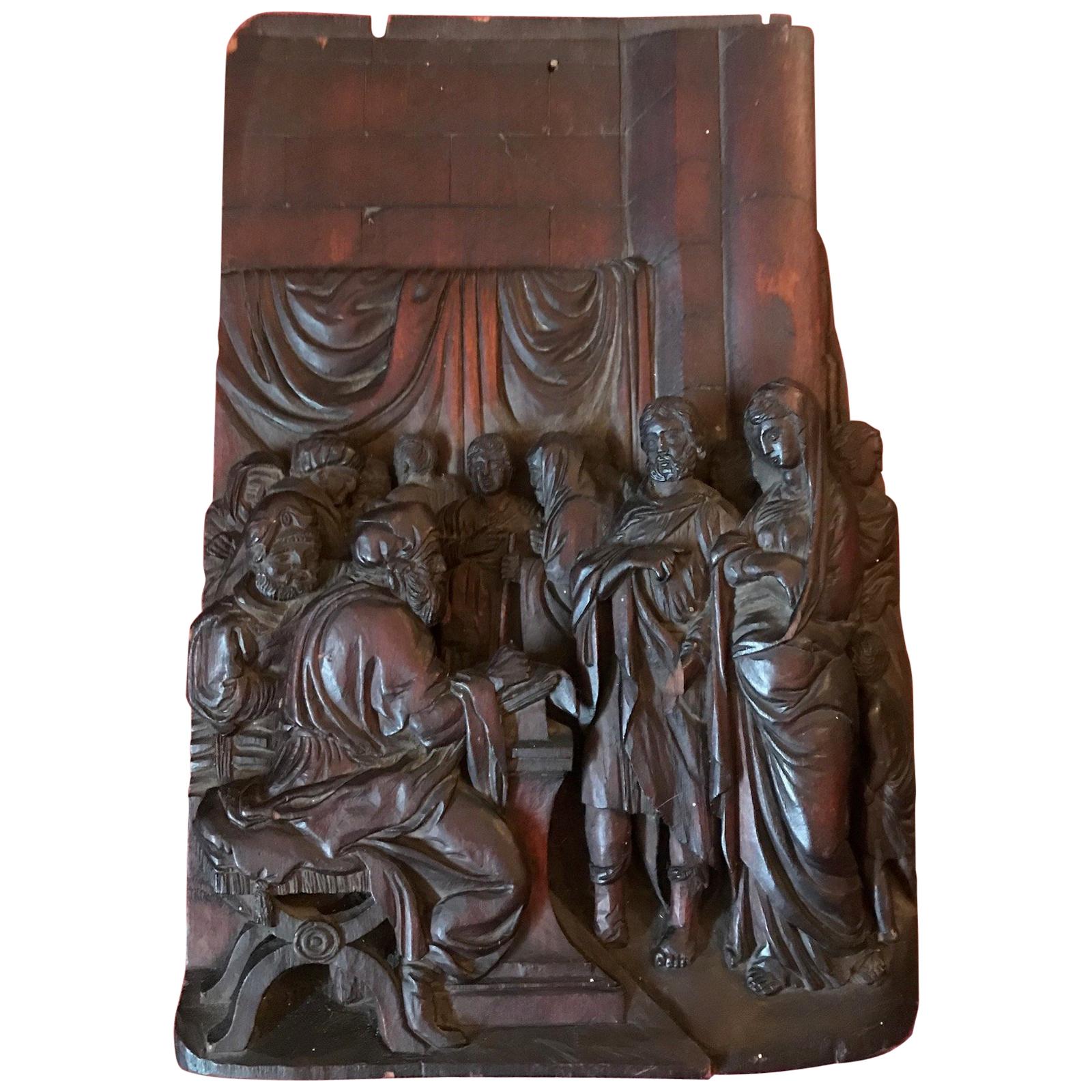 Gruppo religioso figurato fiammingo intagliato in legno del XVII secolo