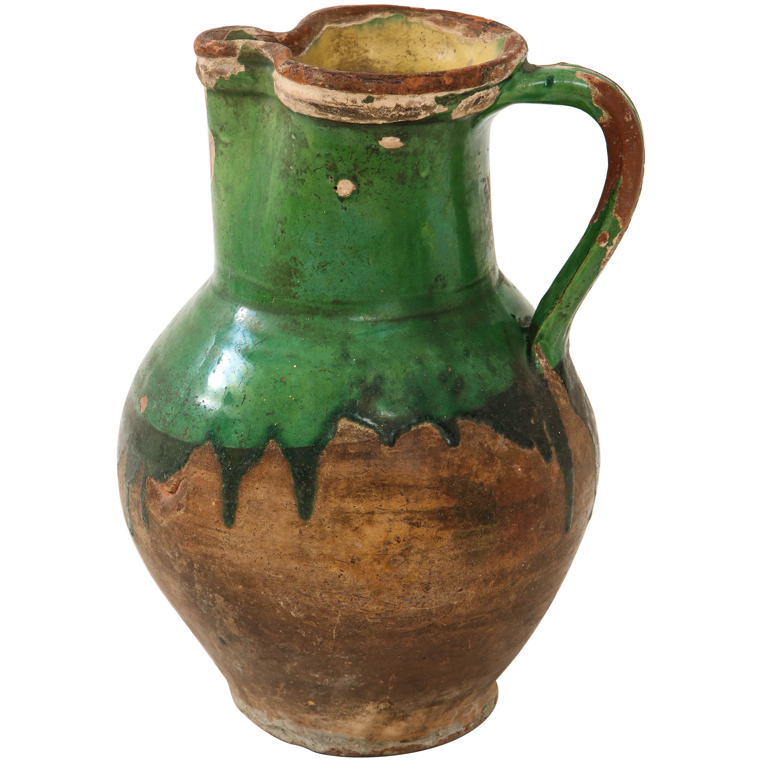 17th Century Earthenware Pitcher with Yellow and Green Glaze, Friesland