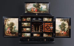 17th century ebonized Antwerp cabinet with painted panels, circle 1630