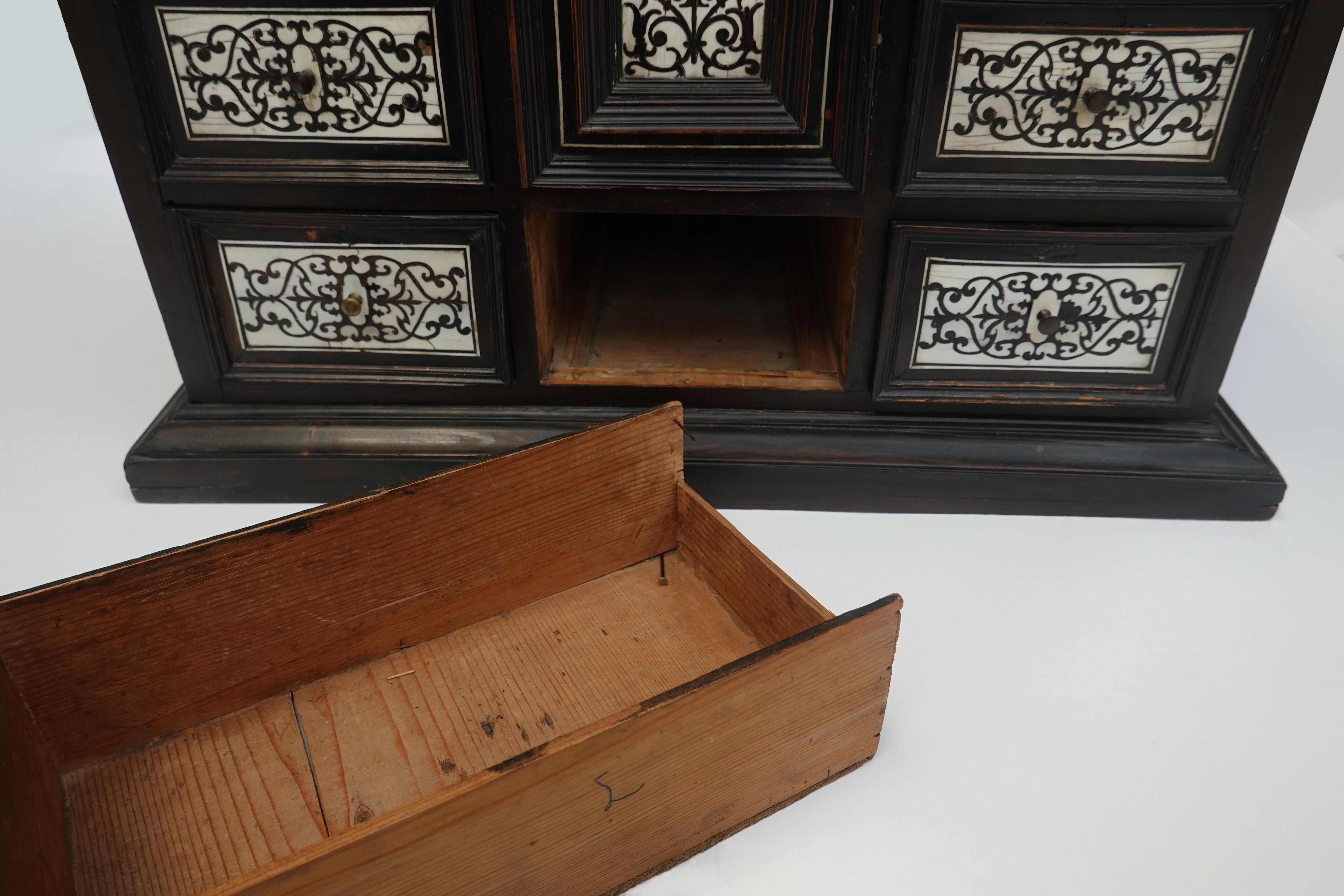 17th Century Ebony Ivory Italian Travel Cabinet For Sale 2