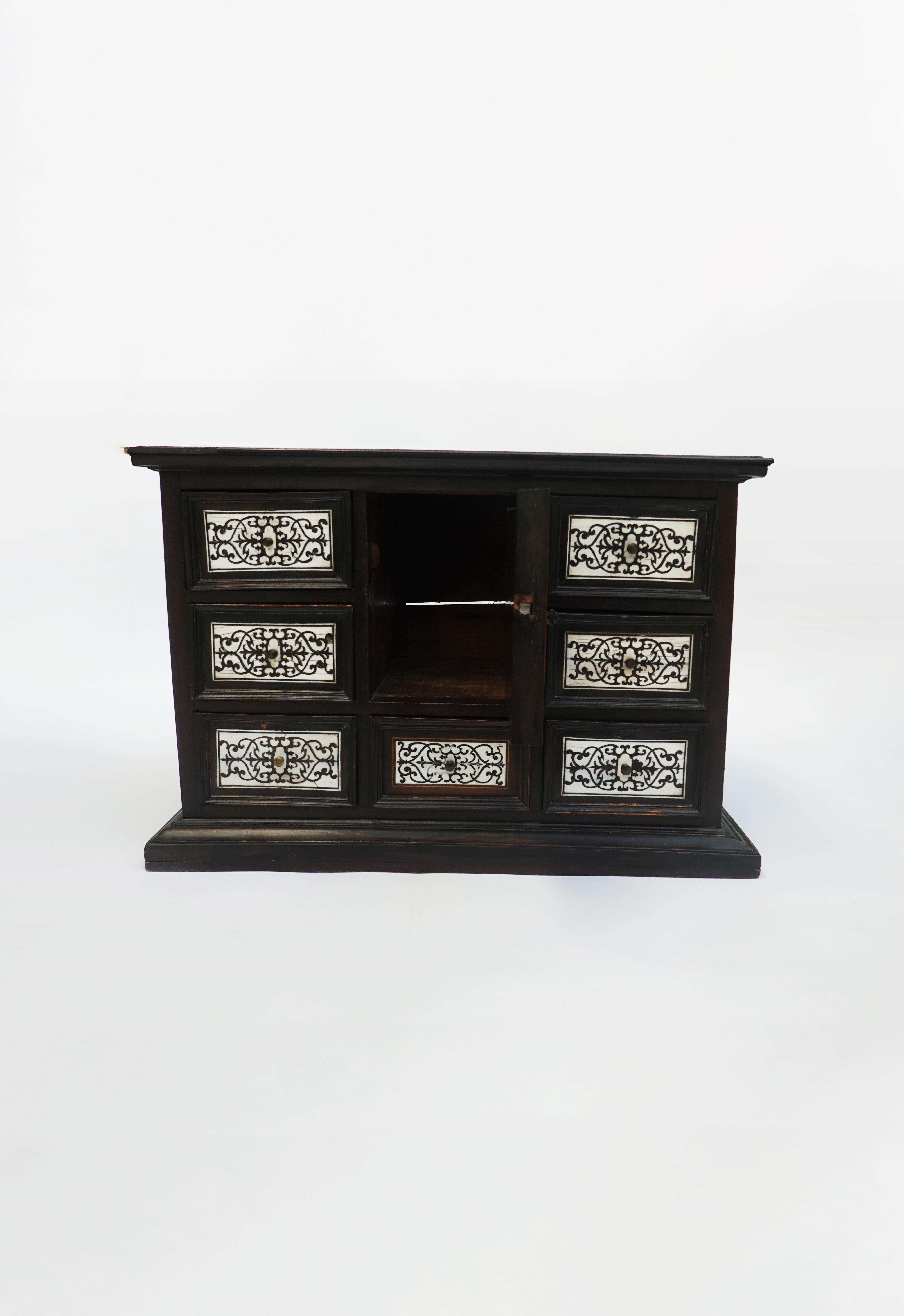 18th Century and Earlier 17th Century Ebony Ivory Italian Travel Cabinet For Sale