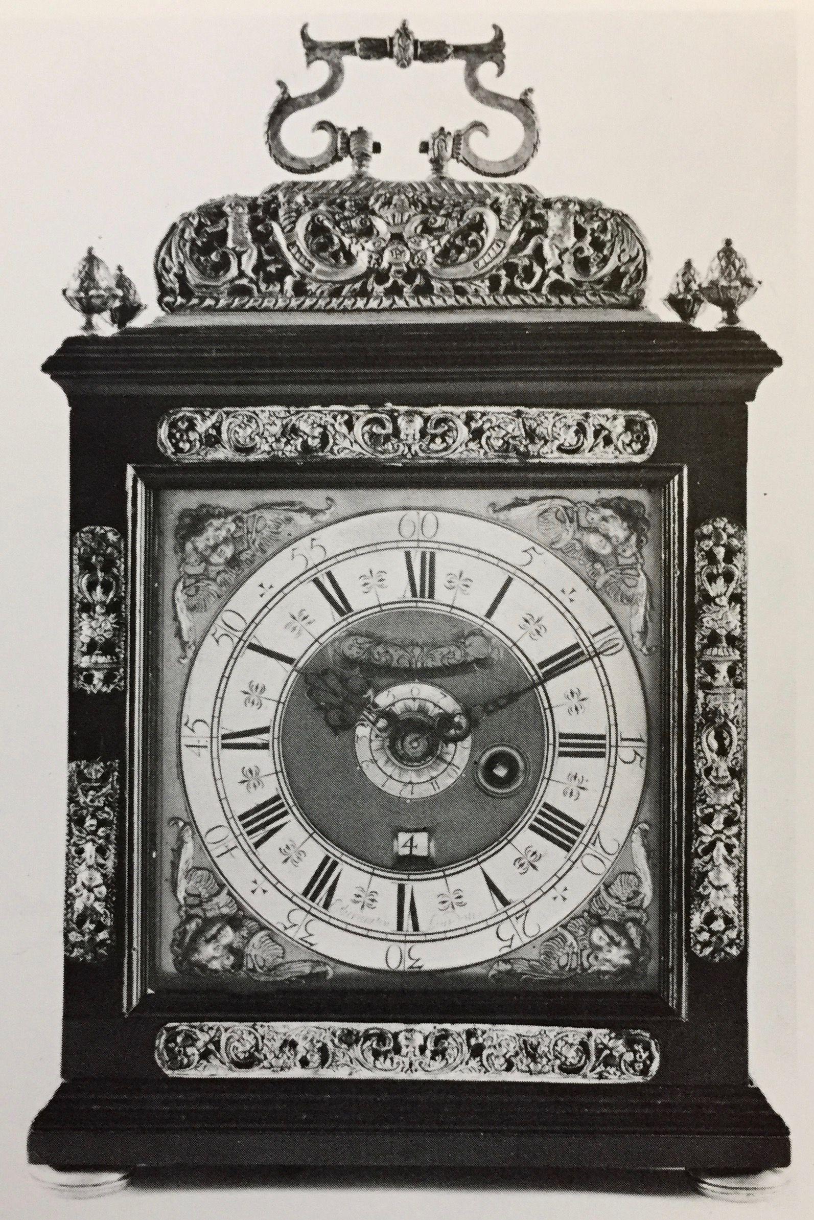 English 17th Century Ebony Veneered Table Clock with Alarm and Pull Quarter Repeat