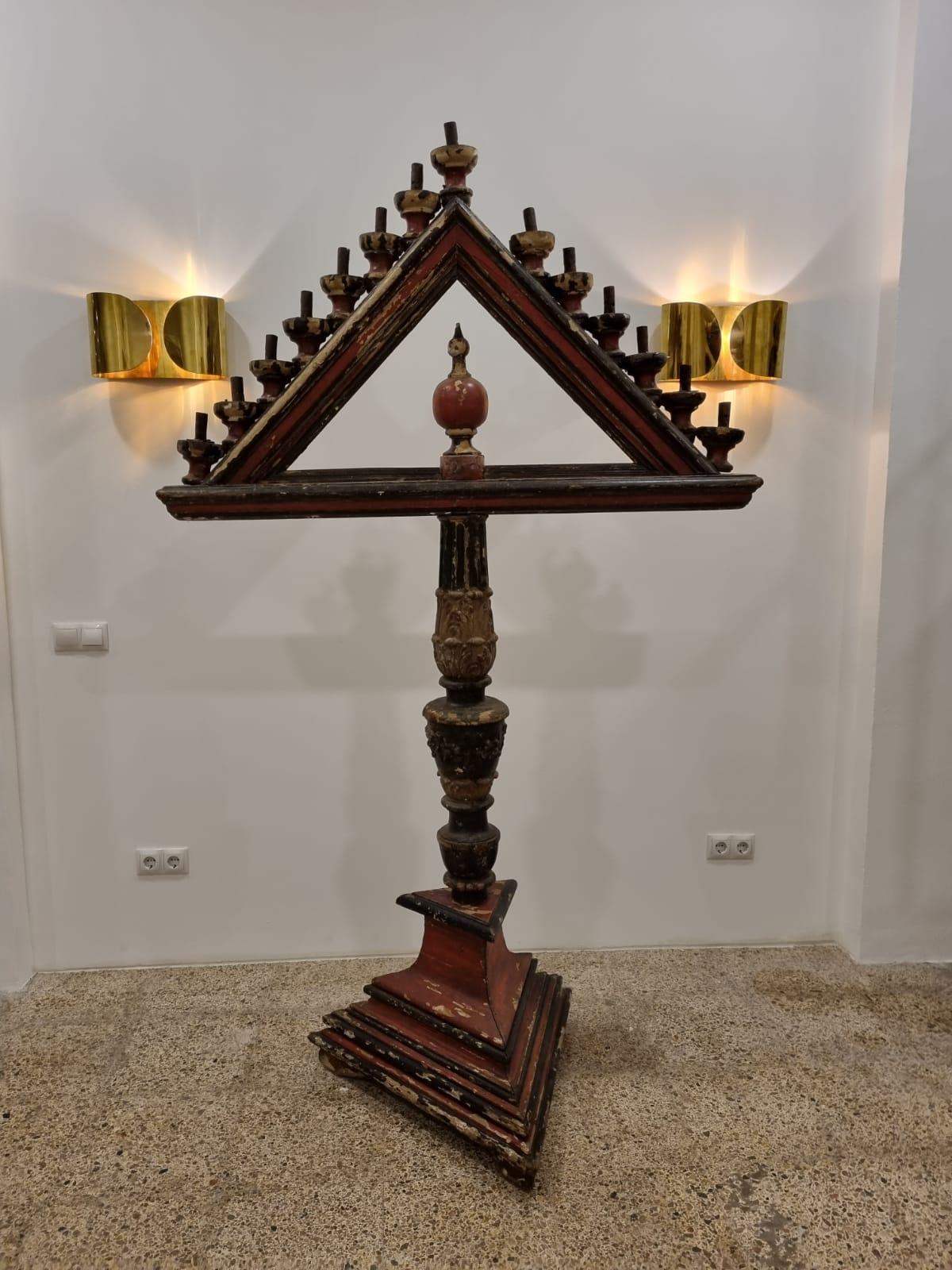 French 17th Century Ecclesiastical Altar Wood Candelabra from France For Sale