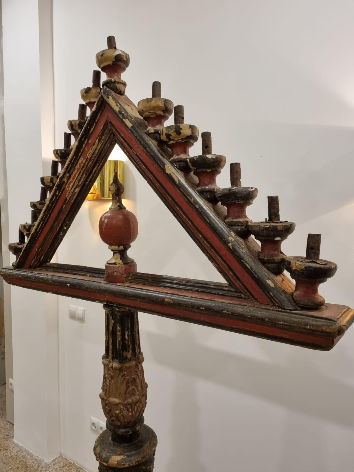 17th Century Ecclesiastical Altar Wood Candelabra from France For Sale 1