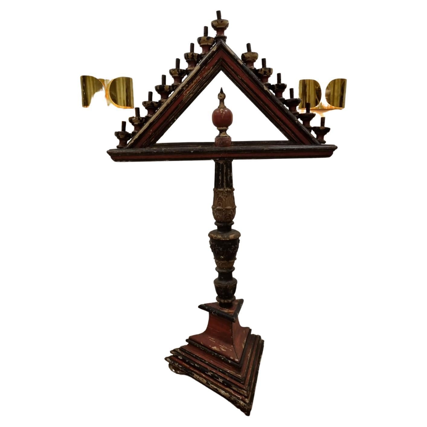 17th Century Ecclesiastical Altar Wood Candelabra from France For Sale