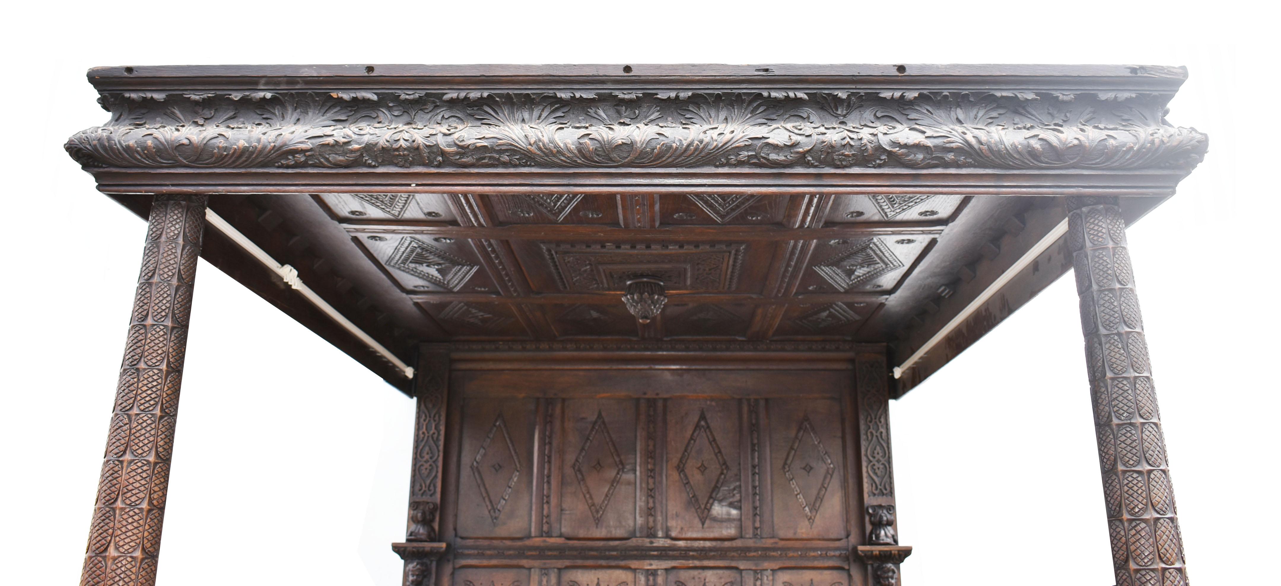17th Century Elizabethan Style Carved Oak Four-Poster Bed 1