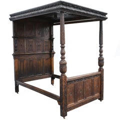 17th Century Elizabethan Style Carved Oak Four-Poster Bed